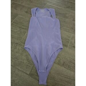 OQQ Lavender Purple Ribbed Square Neck Tank Top Sleeveless Bodysuit Large